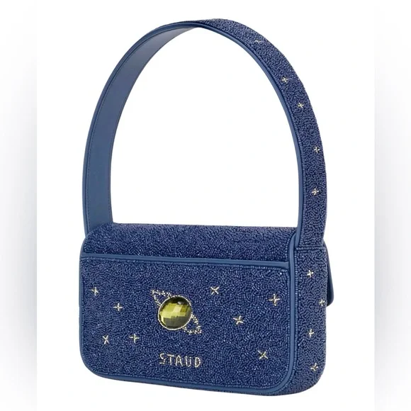 🌺🎉HP🎉🌺 NWT Staud Beaded Tommy Shoulder Bag Navy Celestial 🌟 Rare 🌟 - Picture 14 of 16